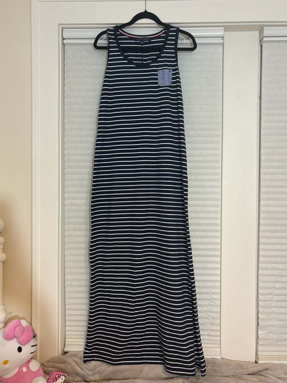 Tommy Hilfiger Striped Maxi Dress Size S Navy White Sleeveless Pocket